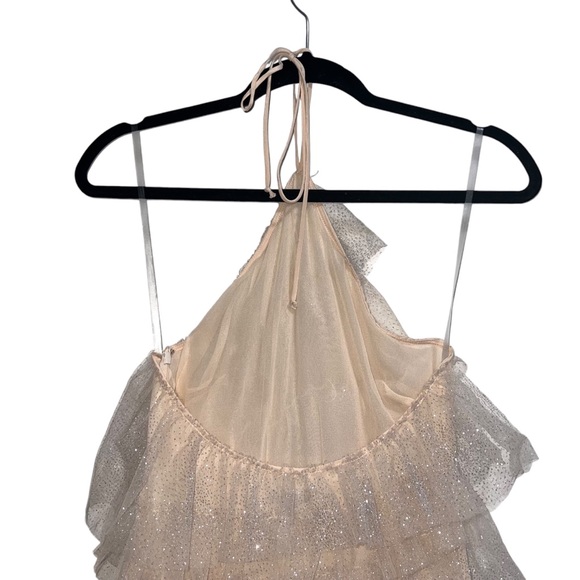 NEW NWOT The Bar Kai Tiered Tulle Halter Midi Dress In Sparkle Nude - Picture 10 of 13